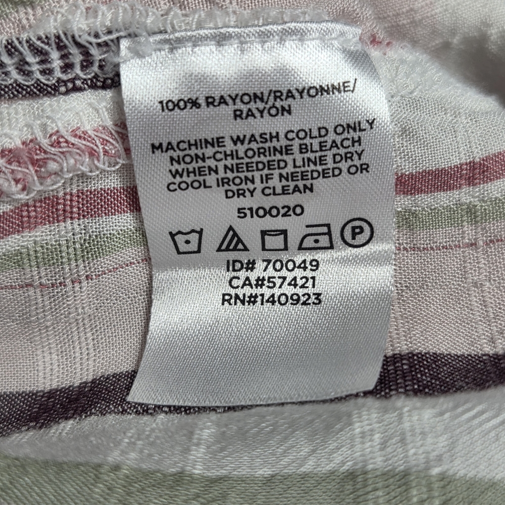 LOFT Womans Striped V-Neck Blouse in Pink, Green & Cream Size Large - Picture 7 of 8